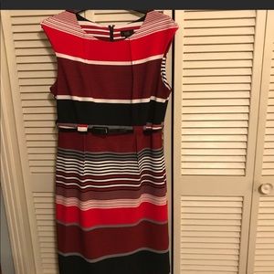 Black and red striped belted dress